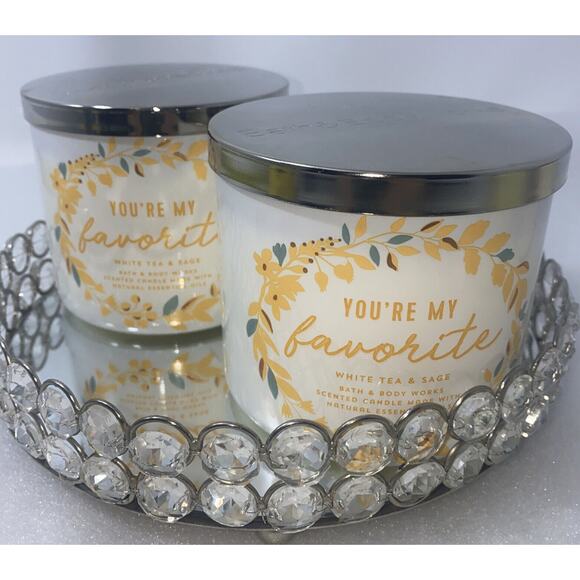 2 Bath & Body Works "You're My Favorite" White Tea & Sage 3 Wick Candles 14.5 oz - Picture 3 of 4